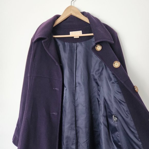 Michael Kors Cashmere Purple Wool Coat Tortoise Shell Buttons Women's Size 14 - Picture 3 of 16